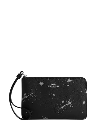 Coach Corner Zip Wristlet With Star Print Black