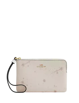 Coach Corner Zip Wristlet With Star Print Chalk