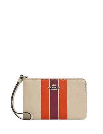 Coach Corner Zip Wristlet With Stripe  Ivory 