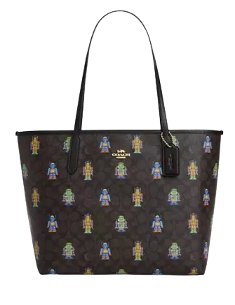 Coach Cosmic Coach City Tote Bag In Signature Canvas With Robot Print Walnut