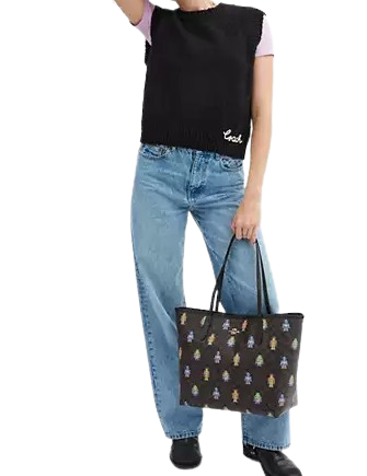 Coach Cosmic Coach City Tote Bag In Signature Canvas With Robot Print Walnut