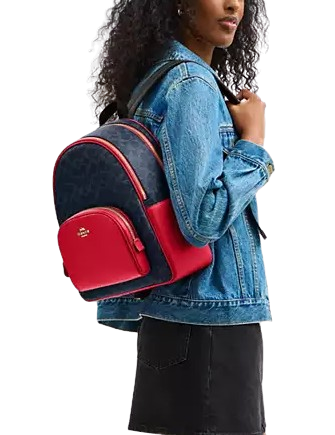 Coach Court Backpack In Signature Canvas Denim Bold Red