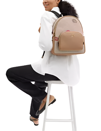 Coach Court Backpack In Signature Canvas With Lips Print Sand