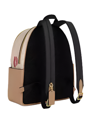 Coach Court Backpack In Signature Canvas With Lips Print Sand