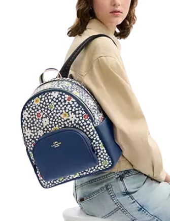 Coach Court Backpack With Floral Print Deep Blue