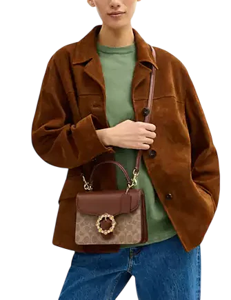 Coach Courtney Top Handle Bag In Signature Canvas Tan Brown