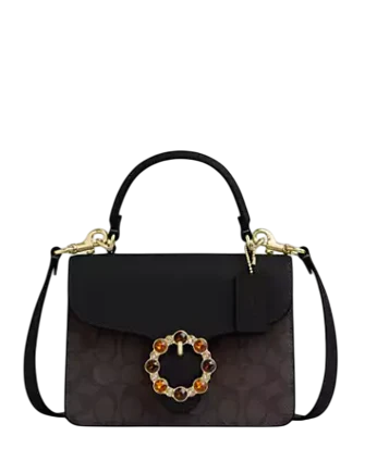 Coach Courtney Top Handle Bag In Signature Canvas Walnut Black