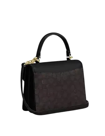 Coach Courtney Top Handle Bag In Signature Canvas Walnut Black