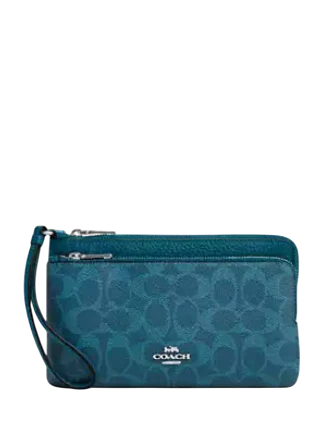 Coach Double Zip Wallet In Signature Canvas Aquamarine Teal