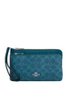 Coach Double Zip Wallet In Signature Canvas Aquamarine Teal