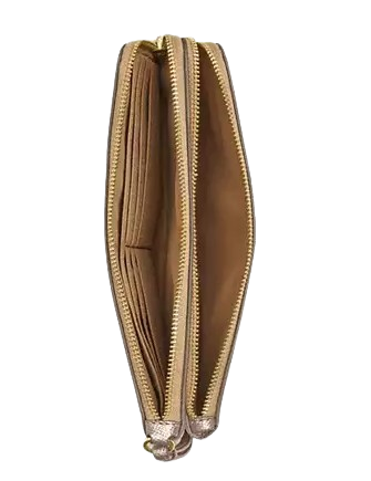 Coach Double Zip Wallet In Signature Canvas Champagne 