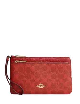 Coach Double Zip Wallet In Signature Canvas Crimson