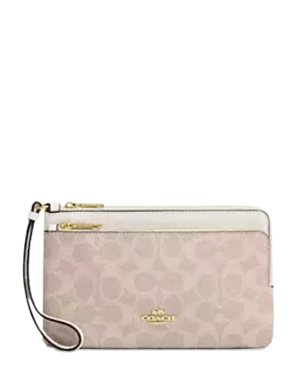 Coach Double Zip Wallet In Signature Canvas Sand Chalk