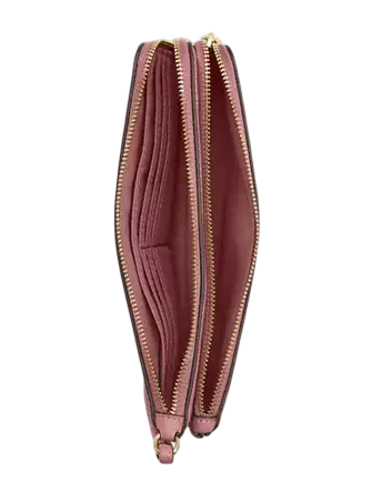 Coach Double Zip Wallet In Signature Canvas Sand Peony 