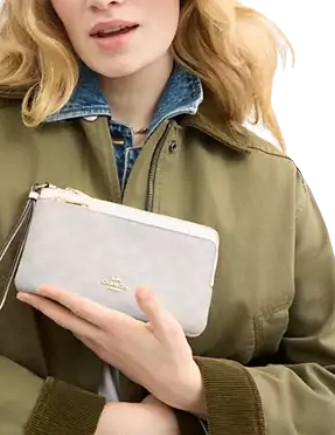 Coach Double Zip Wallet In Signature Canvas White Chalk