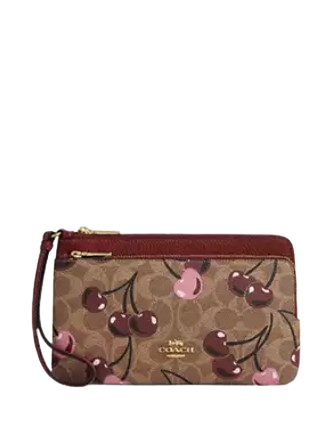 Coach Double Zip Wallet In Signature Canvas With Cherry Print | Brixton ...