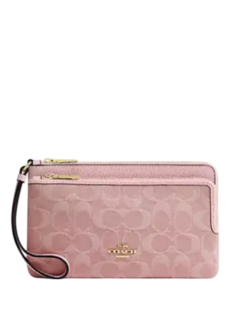 Coach Double Zip Wallet In Signature Denim Light Pink
