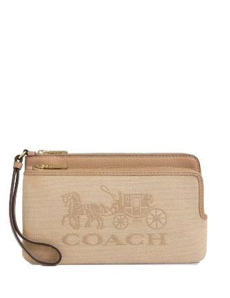 Coach Double Zip Wallet With Horse And Carriage  Dark Natural 