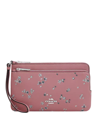 Coach Double Zip Wallet With Star Print Dusty Pink