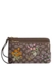 Coach Double Zip Wristlet In Signature Jacquard With Floral Embroidery Oak