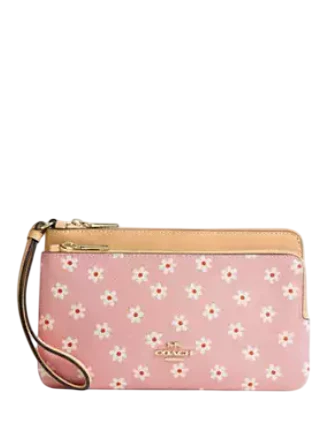 Coach Double Zip Wristlet With Floral Print Pink