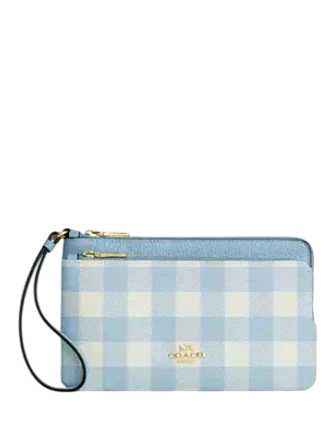 Coach Double Zip Wristlet With Gingham Print