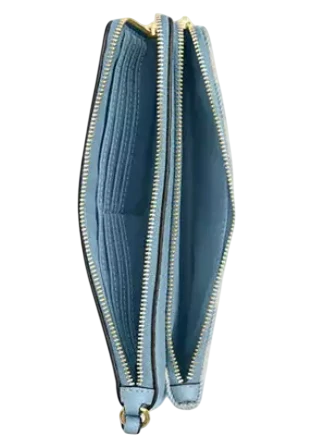 Coach Double Zip Wristlet With Gingham Print Blue White