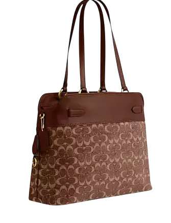 Coach Easton Tote Bag In Signature Chenille Light Khaki Vintage Brown