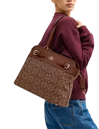 Coach Easton Tote Bag In Signature Chenille Light Khaki Vintage Brown