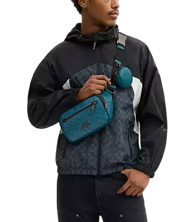 Coach Elias Belt Bag In Signature Canvas Aquamarine Teal