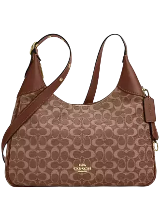Coach Ella Shoulder Bag In Signature Chenille Light Khaki Vintage Brown