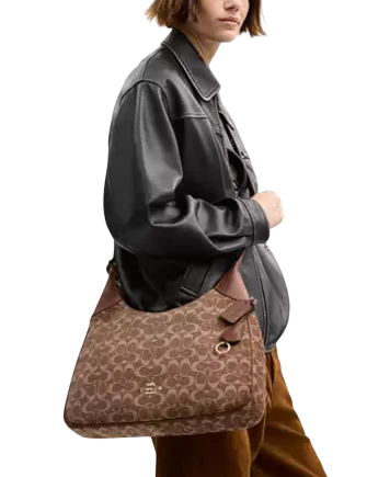 Coach Ella Shoulder Bag In Signature Chenille Light Khaki Vintage Brown