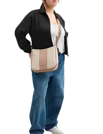 Coach Ellie File Bag In Signature Canvas With Stripe Sand Taupe