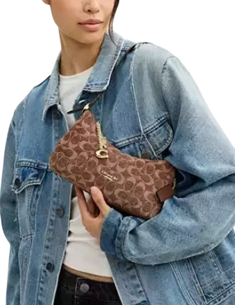 Coach Emeilia Shoulder Bag In Signature Chenille Light Khaki Vintage Brown 