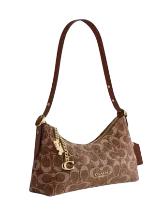 Coach Emeilia Shoulder Bag In Signature Chenille Light Khaki Vintage Brown 