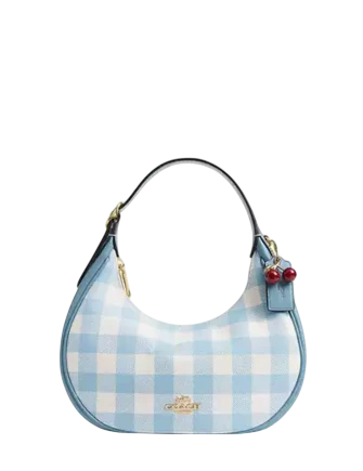 Coach Emily Shoulder Bag With Gingham Print And Charm Blue