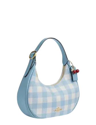 Coach Emily Shoulder Bag With Gingham Print And Charm Blue