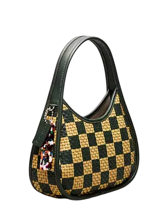 Coach Ergo Bag With Woven Checkerboard In Repurposed Leather Dark Fern Sunflower