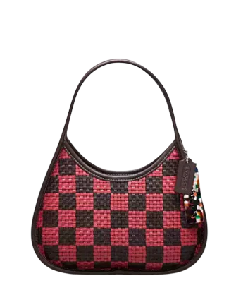 Coach Ergo Bag With Woven Checkerboard In Repurposed Leather Oxblood Strawberry Haze