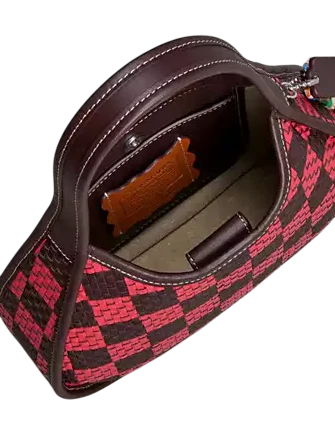 Coach Ergo Bag With Woven Checkerboard In Repurposed Leather Oxblood Strawberry Haze