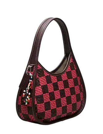 Coach Ergo Bag With Woven Checkerboard In Repurposed Leather Oxblood Strawberry Haze