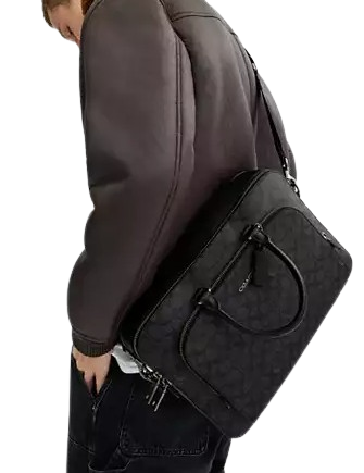 Coach Ethan Brief In Signature Canvas Charcoal Black