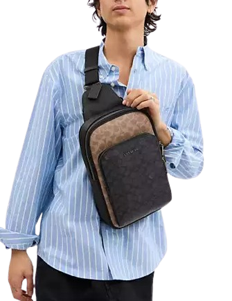 Coach Ethan Pack In Blocked Signature Canvas Tan Charcoal 