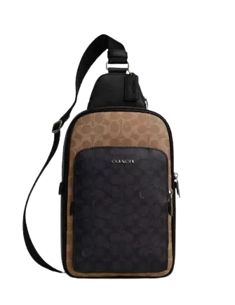 Coach Ethan Pack In Blocked Signature Canvas Tan Charcoal Black