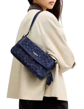 Coach Etta Small Flap Shoulder Bag In Signature Chenille Navy
