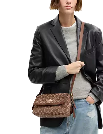Coach Etta Small Flap Shoulder Bag In Signature Chenille Vintage Brown