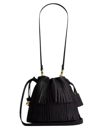 Coach Faye Mini Drawstring Bag With Fringe Black