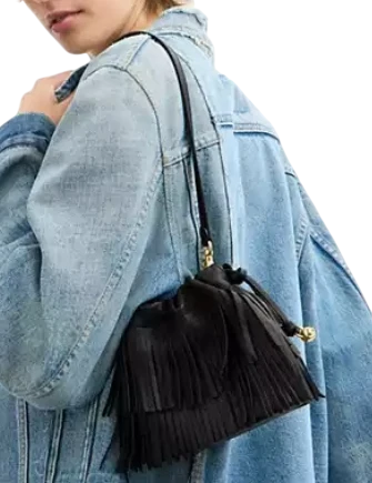 Coach Faye Mini Drawstring Bag With Fringe Black