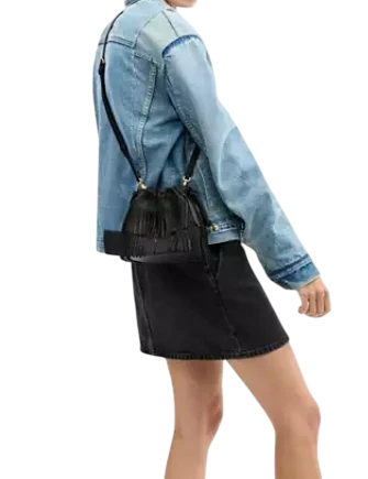 Coach Faye Mini Drawstring Bag With Fringe Black