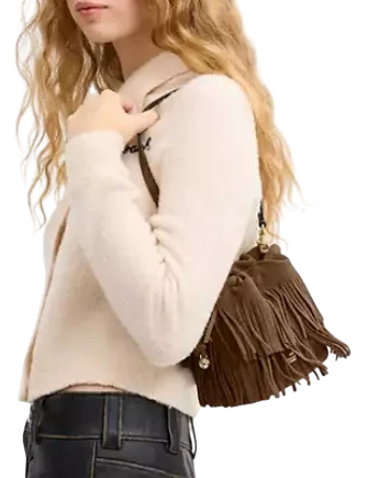 Coach Faye Mini Drawstring Bag With Fringe Cedar